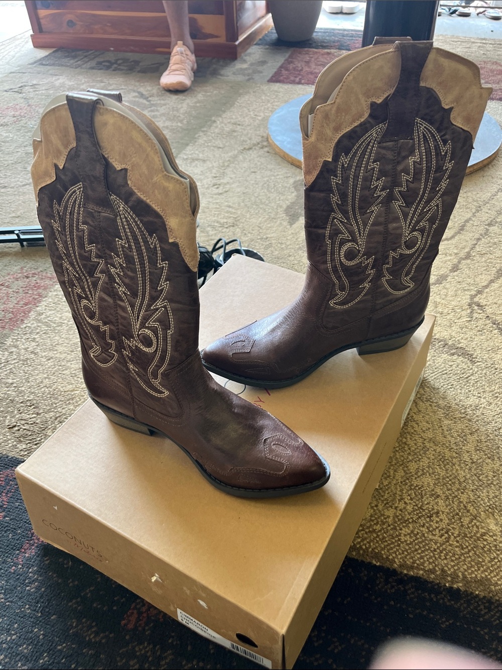 Coconuts by Matisse Brown and Tan Western Cowboy Boots